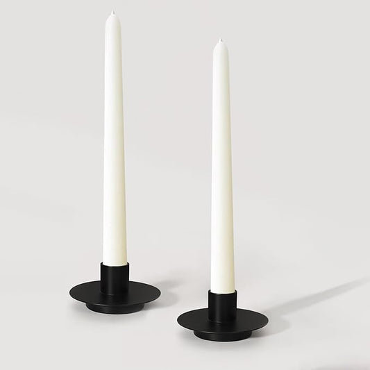 Matte Black Taper Candle Holder Set of 2, Elegant Round Pillar Candle Holders for Dining Table, Wedding Candlestick Holders, Home Decor, Housewarming Gifts