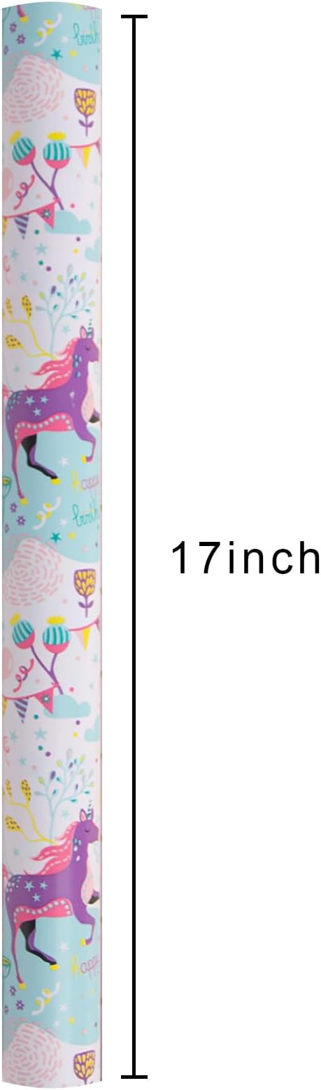 MAYPLUSS Pink Unicorn Gift Wrapping Paper - 17Inch X 33Feet - Enchanting Colorful Unicorn Gift Wrap For Children's Kid's Girl Birthday, Baby Showers, Party, Scrapbook Card Decor Book Cover