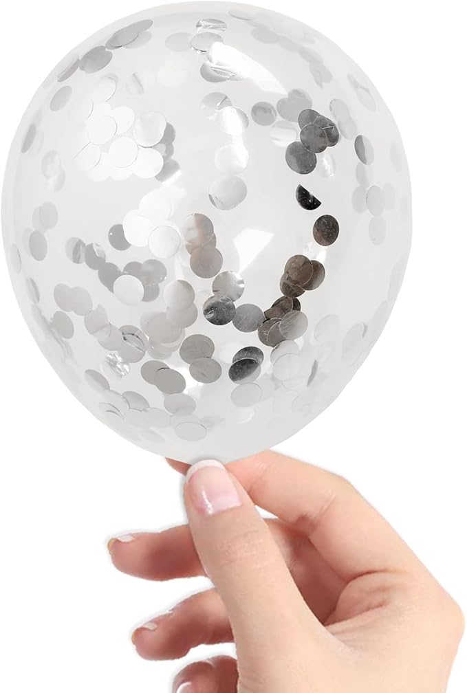 Silver Confetti Balloons, 40 Pcs 5 Inch Clear Balloons with Confetti Inside for Graduation Engagement Cake Topper Decor Bridal Shower Baby Shower Birthday Party Decoration Supplies