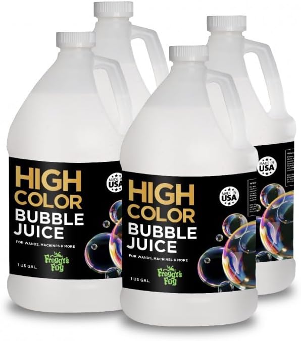 Froggy's Fog High Color Bubble Juice, Strong, Long-Lasting Bubble Solution Creates Iridescent Bubbles for Bubble Machines and Bubblers, 4 Gallon Case