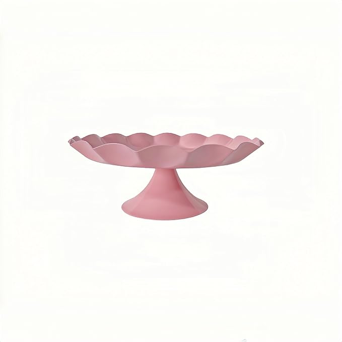 3 Pcs Metal Cake Stand Set, Scalloped Edge Cupcake Tray Dessert Display Platter, Decorative Serving Stand for Wedding, Birthday, Tea Party,Baby Show (Pink)