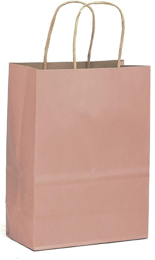 qiqee 32-Packs Fresh Pink Paper Gift Bags with Handles Bulk 8.26"×6"×3.15" Small Size Gift Bags Multiple Uses