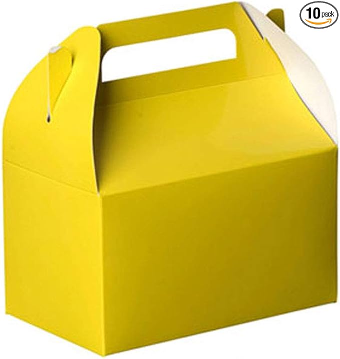Hammont Candy Boxes Party Favors - 10 Pack Paper Gable Boxes – Mario Birthday Party Supplies Treat Box for Goodies & Gifts - Two Sweet, Themed Birthday Bag Favors - 6.25" X 3.75" X 3.5" (Yellow)