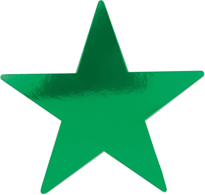 Beistle 24-Pack Foil Green Star Cutouts, Party Decorations for Festive Occasions, Celebrations & Events, Star Theme Decor for Wall & Table, 15”