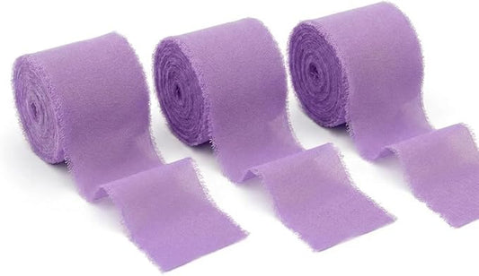 Handmade Chiffon Ribbon 1.5 Inch Wide, 3 Rolls 21 Yards, Lavender Frayed Edge Fabric Ribbon for Wedding Styling, Floral Arrangements, Gift Wrapping & Decorative Crafts(Lavender)