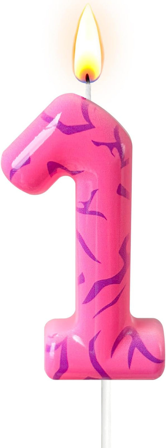 Number 1 Birthday Candle for Cake – Pink Gradient Number Candle with Mystic Rune Pattern, Decorative Cake Topper for Anniversary & Celebration