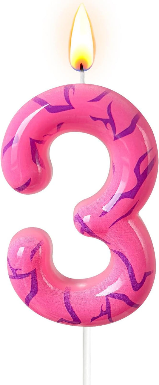 Number 3 Birthday Candle for Cake – Pink Gradient Number Candle with Mystic Rune Pattern, Decorative Cake Topper for Anniversary & Celebration