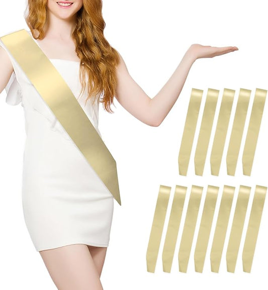 MDOZQ 12 Pcs Blank Champagne Sash for Birthday, Wedding, Graduation, DIY, Beauty Pageant, Hen Party, Homecoming - Party Favors, Plain Satin Sashes