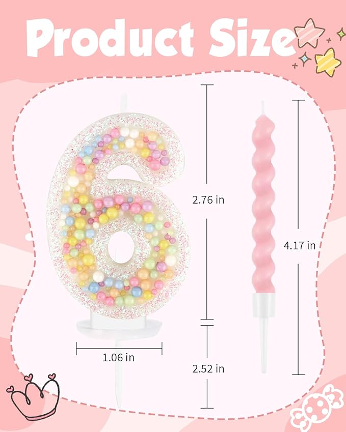 Birthday Candles for Cake, Pink Number Candles, Cake Candles with Greeting Card for Birthday Party Wedding Anniversary Celebrations（6 Candle,White Number Macaron）