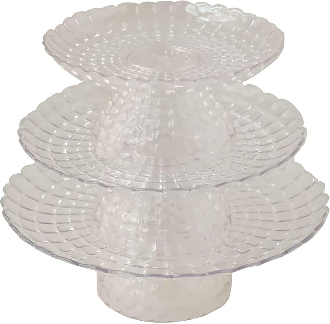 Efavormart Set of 3 | Clear Contemporary Pressed Plastic Stackable Cupcake Stands, Dessert Cake Pedestal Displays - 8", 10", 12"
