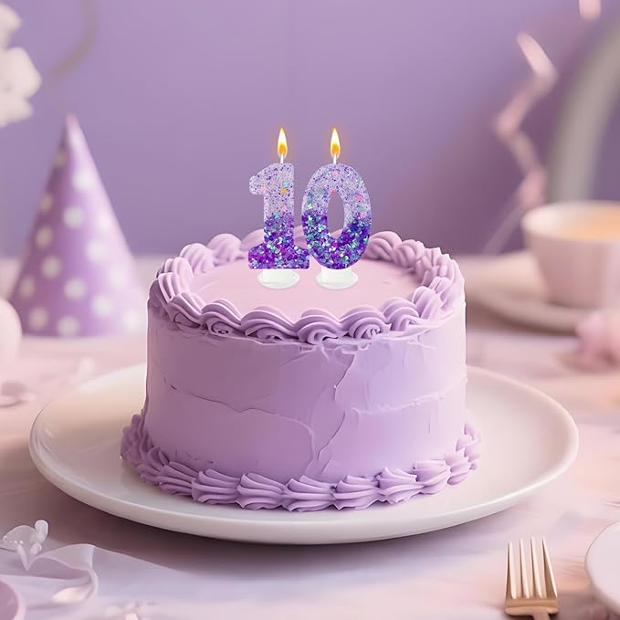 Purple Sequin Birthday Candles, Cake Number Candles, Girls 0th Birthday Decorations, Suitable for Birthday Parties, Anniversary Party Decorations(0)
