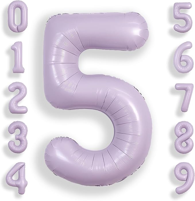 SUWEN 40 Inch Light Purple Large 5 Balloon Number Big Foil Helium Lavender Number Balloons Huge Mylar 0-9 Giant Jumbo Happy 5th Birthday Party Anniversary Decorations