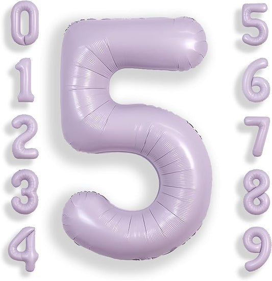 SUWEN 40 Inch Light Purple Large 5 Balloon Number Big Foil Helium Lavender Number Balloons Huge Mylar 0-9 Giant Jumbo Happy 5th Birthday Party Anniversary Decorations