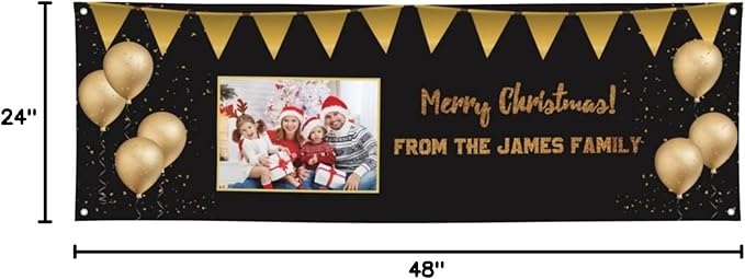 Personalized Merry Christmas Banners and Signs Customize with Family Name Photo Custom Xmas Holiday Decor for Indoor Outdoor 4'x2'