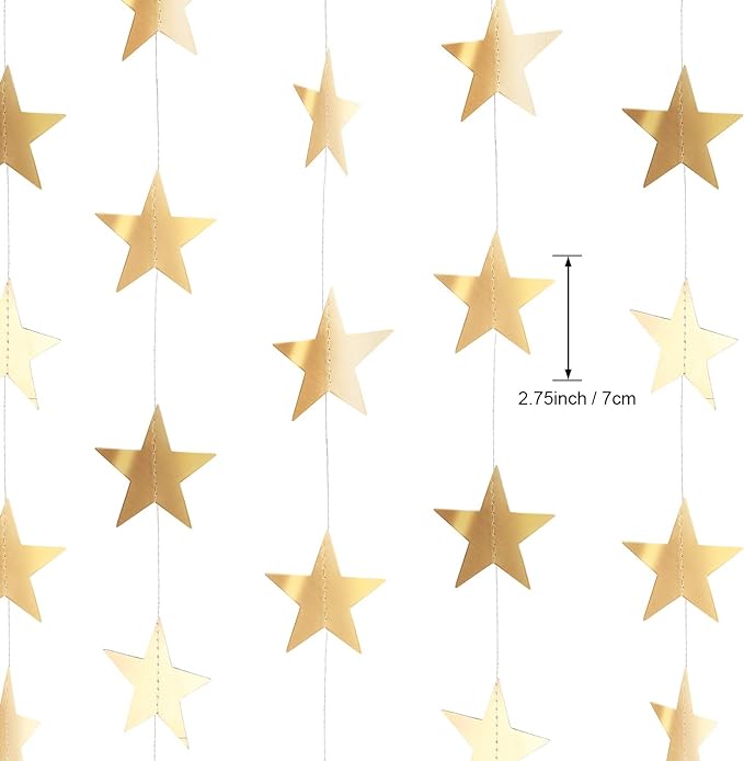 Patelai Glitter Star Garland Banner 2026 Graduation Decor 130 Feet Star Hanging Banner Twinkle Backdrop for Party Birthday Classroom Wedding Supplies(Champagne Gold)