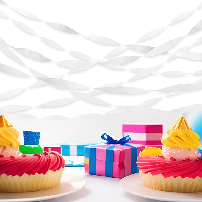 XIKSXITN 6 Rolls White Crepe Paper Streamers-White Streamers for Party Decorations(1.8 Inch x 82 Ft/Roll)