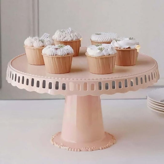 Efavormart 4 Pack | 13" Blush/Rose Gold Round Pedestal Footed Reusable Plastic Cupcake Stands with Interchangeable Ribbon Trim Edge
