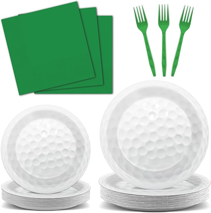 Qyeahkj 100 Pcs Golf Party Supplies Plates and Napkins Set Golf Birthday Decorations Paper Tableware Dinnerware Kit Disposable Sports Ball Themed Party Decor Favors for Kids Serves 25