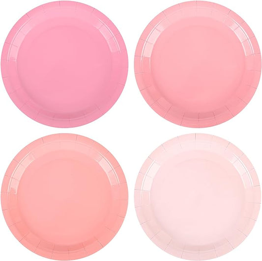AimFun Pink Paper Plates Gradient Pink Party Plates 7” Disposable Round Dessert Plates for Birthday Wedding Bridal Engagement Baby Shower Party Supplies 4 Colors (48)