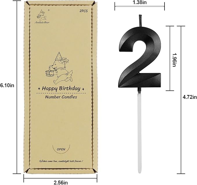 Number 20 Birthday Candles, 1.96 Inch Happy Birthday Cake Candles Cupcakes Topper Decoration for Birthday Party Wedding Anniversary Celebration Supplies (Black)
