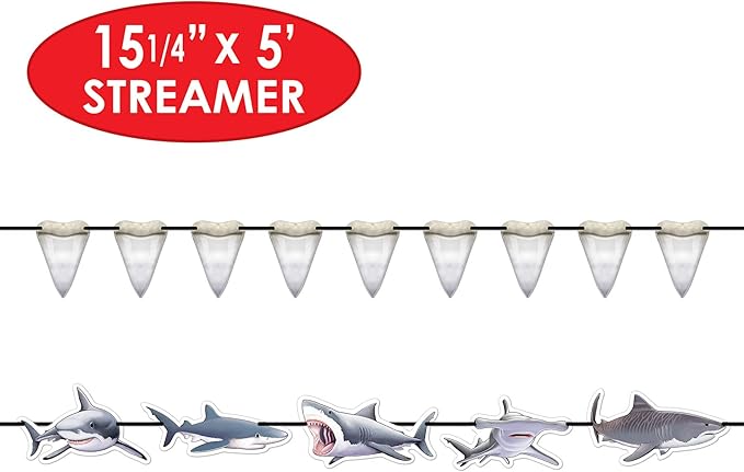 Beistle 4 Piece Shark Banners For Ocean Beach Under The Sea Theme Party, Luau Decorations, Birthday Décor, Baby Shower Celebration