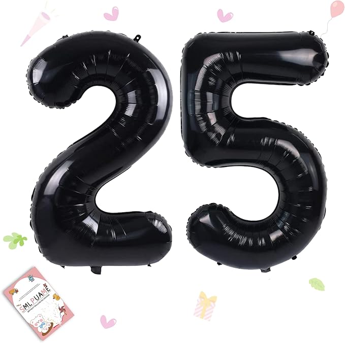 40 inch Number Balloon 0-9 Black Large Number 25 Balloons,Digital Balloons for Birthday Party Celebration Decorations Supplies, Helium Foil Number Balloons for Wedding Anniversary
