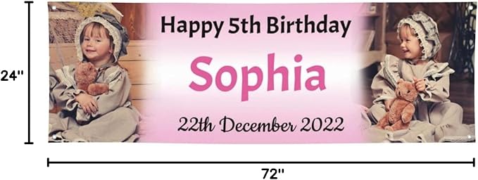Happy Birthday Banner Personalized Name Photo Age Custom Birthday Banners and Signs Customize for Birthday Party Decoration 6'x2'
