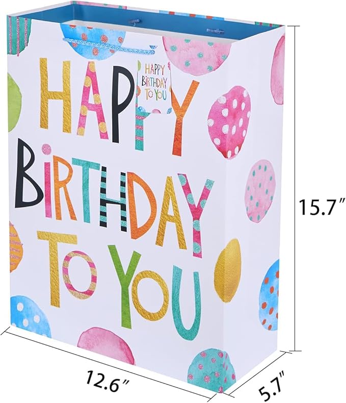 SUNCOLOR 16" Extra Large Gift Bags for Birthday Party with Tissue Paper(2 Pack, Balloon)