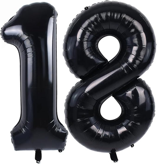 TONIFUL 40 Inch Large Black Number 18 Balloons Giant Digital 18 or 81 Helium Foil Mylar Big Number Balloons for 2026 Graduation New Year Eve 18th or 81st Birthday Party 18th or 81st Anniversary