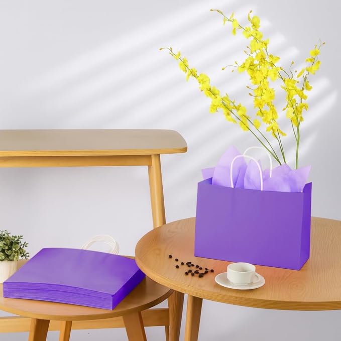 SUNCOLOR Purple Gift Bags with Handles, 13x10x5.5 Inch, Large Reusable Party Favor Bags, 25 Pack, for Birthday, Wedding, Retail, Shopping