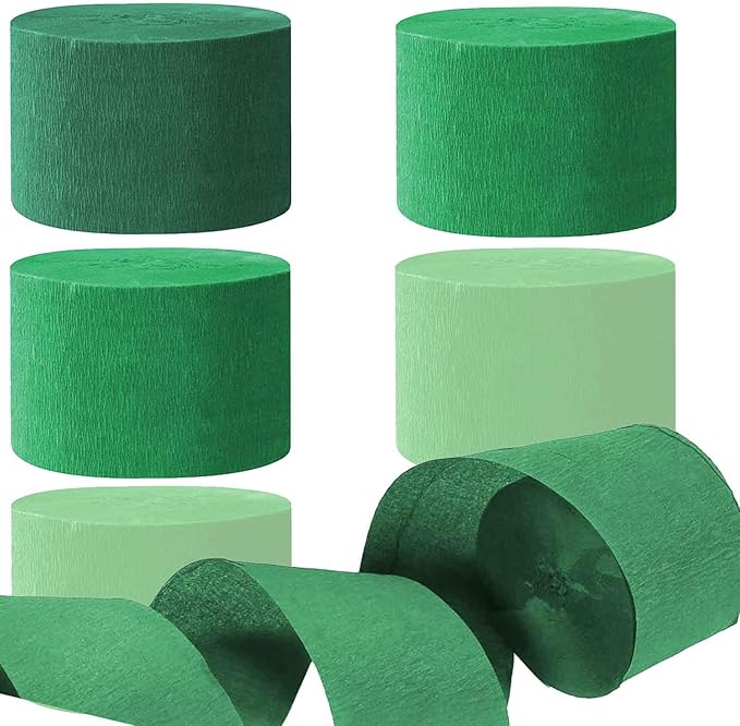 We Moment Green Crepe Paper Streamers - 6 Rolls Party Streamers for Green Party Decorations