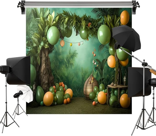 Kate Cake Smash Forest Balloon Backdrop Children Birthday Party Fabric Printed Seamless Background Photography Studio Prop 8x8ft