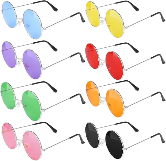 ONESING 8-20 Pairs Round Hippie Sunglasses Circle Sunglasses for Women Glasses Multicoloured Hippie Headband Disco Party