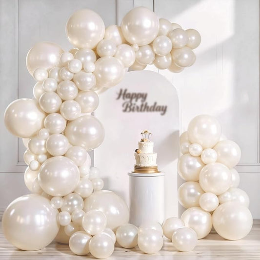 Pearl Sand White Balloons Arch Kit,Double Stuffed White Ivory Beige Cream Balloon Different Sizes 18/12/10/5 Inch Off White Balloon for Wedding Engagement Birthday Bachelorette Decorations