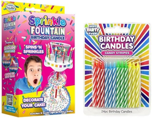 BEST PARTY EVER! Sprinkle Fountain Birthday Candle with 32 Candles, Reusable Spinning Birth Cay Cakes Topper, Decorate Your Cake in Sprinkles