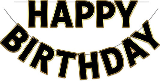 Happy Birthday Banner Black & Gold Birthday Signs Banners, Birthday&Colorful Party Decorations for Girls, Boys, Women, Adults, Pets, Photo Backdrop & Wall Decor for All Celebrations