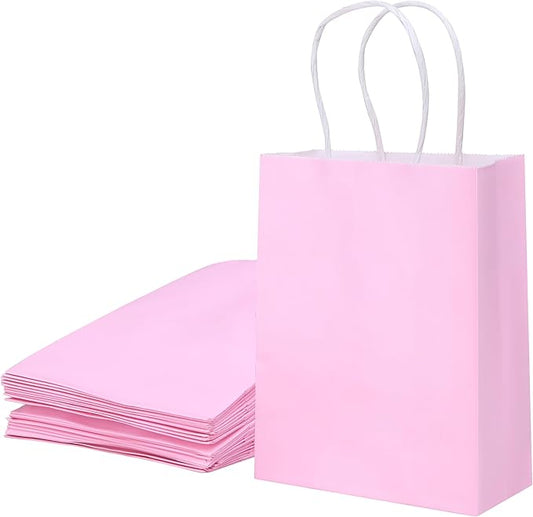 SUNCOLOR 25 Pieces 6 Inch Mini Goodie Bags Small Pink Gift Bags with Handles for Birthday Party Favors, Wedding Treat Bags
