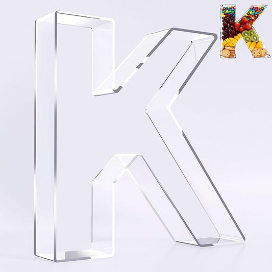 Ledido 10’’ Acrylic Letter Charcuterie Board Box, Reusable Fillable Serving Tray for Candy Cake Fruit Snack, Easy-Clean Acrylic Charcuterie Tray for Birthday Anniversary Party Decorations, Letter K