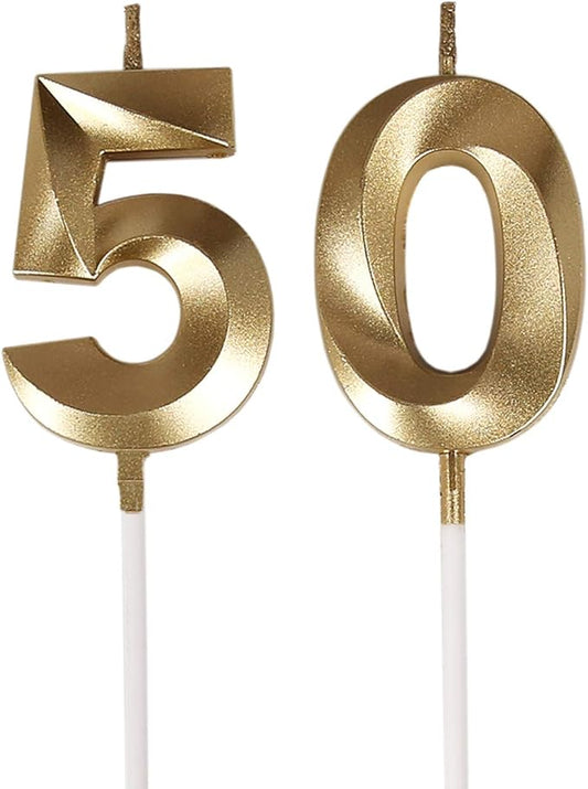 50th Birthday Candles,Gold Number 50 Cake Topper for Birthday Decorations Party Decoration