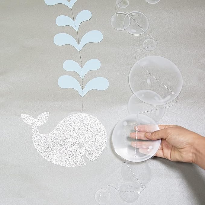 Decor365 Blue Bubble Whale Garland Boy Baby Shower Ocean Garland Whale Theme Under The Sea Party Decorations Birthday Banner Marine Whale Party Streamers Beach Nautical 1st Birhtday Party Decor