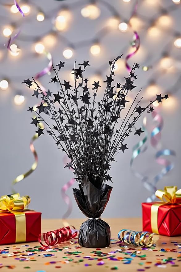 6 Pack Metallic Foil Spray Centerpiece Stars for Wedding, Birthday, Anniversary, Christmas Table Decor, Holiday Festival Baby Shower Graduation Mantle Party Decorations (Black SF)