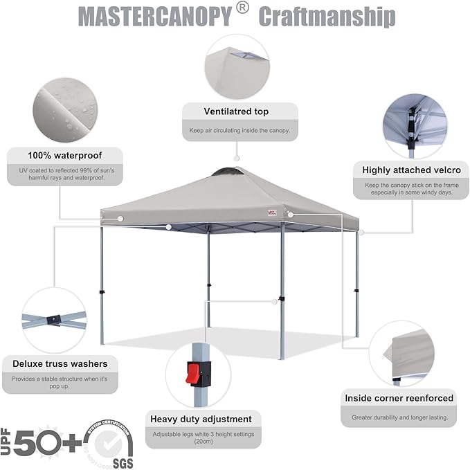 MASTERCANOPY Durable Pop-up Canopy Tent with Roller Bag (10x10, Gray)
