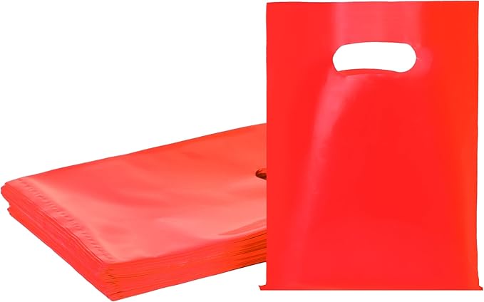 Red 100 PCS Small Gift Bags, 6"x8" Goodie Party Favor Bags with Handle, Treat Retail Pouches for Kids Birthday, Christmas, Small Business