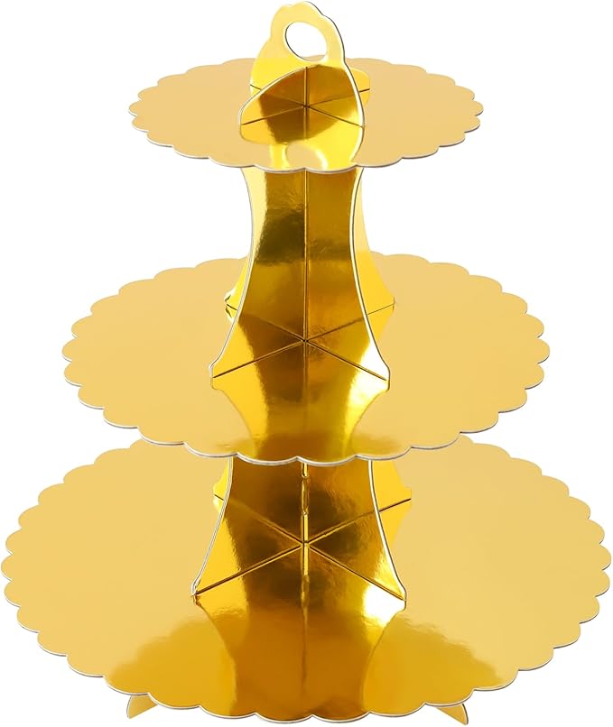 Soleebee 3-Tier Cupcake Stand, Cardboard Cupcake Tower, Dessert Cup Cake Stand Tower for Birthday Wedding Party Decoration, Cupcake Tier Stand 1 Set (Gold)
