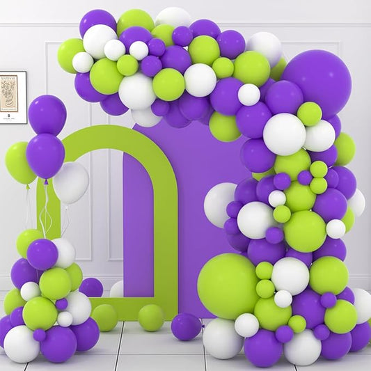 Purple Lime Green White Balloon Arch Garland Kit - Lime Green and Purple Balloons White Balloons for Birthday Baby Shower Graduations Wedding Party Decorations