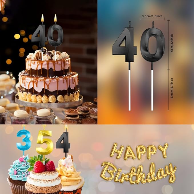 40 Candle 40th Birthday Decorations for Men Black Candles Birthday Topper 40 Candles Cake Topper 40 Birthday Candles for Cake Candle Black Birthday Candles