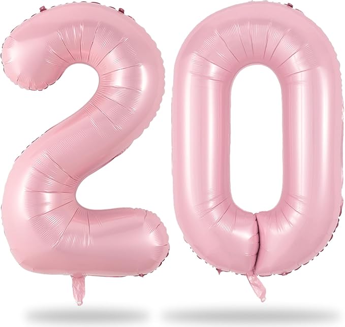 40 Inch 20th Birthday Balloon for Women - Pastel Pink Mylar Self Inflating 20 Balloon Numbers, Big 2 & 0 Helium Foil Birthday Party Decor