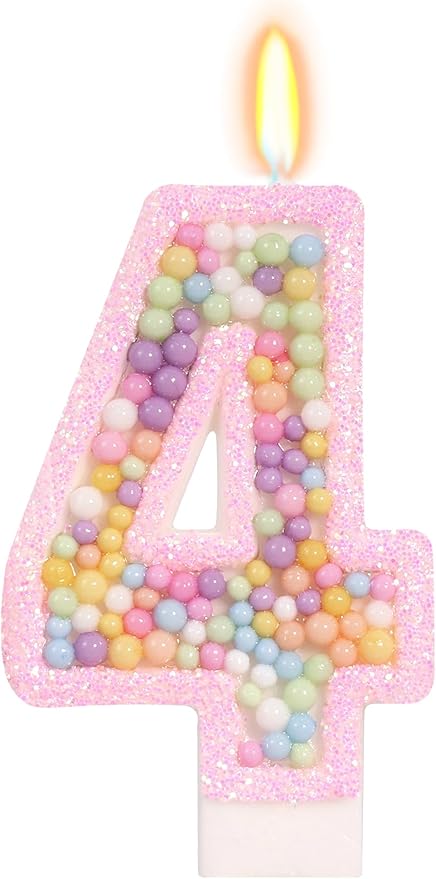 Birthday Candles for Girls - Number 4 Candle, Colorful Macaron Candles, 4 Cake Topper Cake Decorations, 4th Birthday Decorations for Girl, Theme Birthday Party Supplies (Pink)