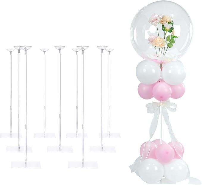 YALLOVE Balloon Stands for Table Set of 10, Adjustable Height 15.75 Inch, 23.62 Inch Balloon Centerpiece Stand, Acrylic Balloon Stick Holder with Base for Party Decorations (Balloons Not Included)
