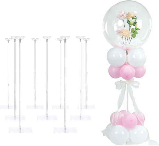 YALLOVE Balloon Stands for Table Set of 10, Adjustable Height 15.75 Inch, 23.62 Inch Balloon Centerpiece Stand, Acrylic Balloon Stick Holder with Base for Party Decorations (Balloons Not Included)